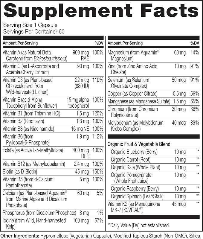 NATURELO One Daily Multivitamin for Women 50+ (Iron Free) 60 Capsules Calcium Supplement for Bone Strength 120 Capsules Bundle