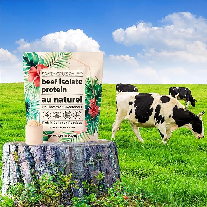 Santa Cruz Paleo Beef Isolate Protein Powder Au Naturel Rich in Collagen Peptides for Protein Shakes or Smoothies Gluten Free Keto Paleo Unflavored Unsweetened1.1lbs (20g Protein Per Serving)