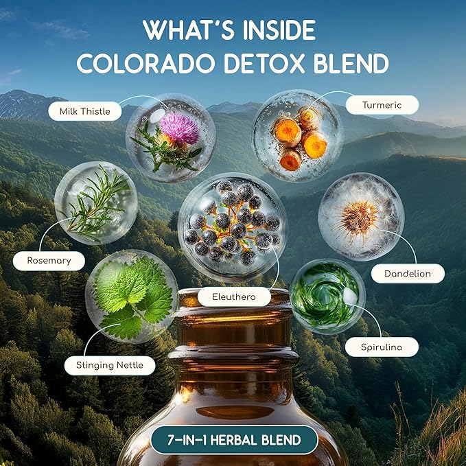 HerbEra Colorado Herbal Detox Blend - USDA Organic Extract Made in USA | Immune &amp Liver Support Liquid Drops | Dandelion Root Eleuthero Milk Thistle Turmeric Rosemary | 2 fl oz