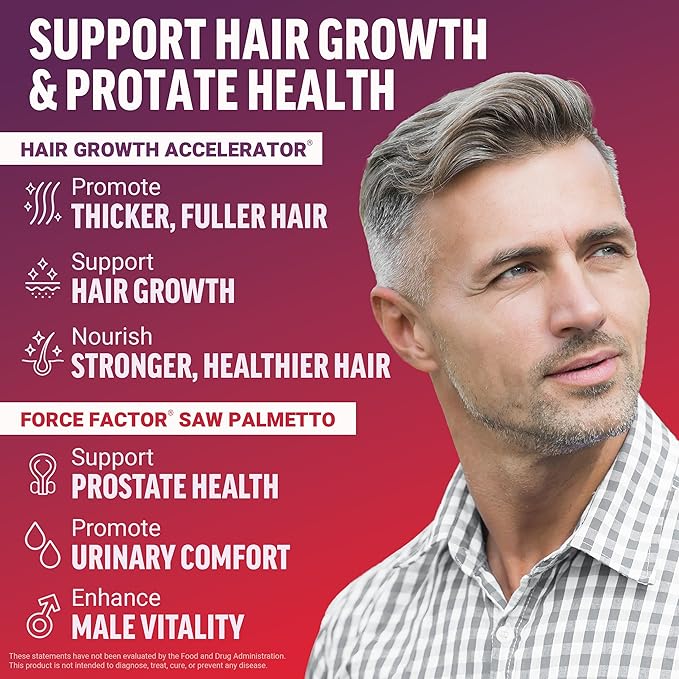 Force Factor Hair Growth Accelerator Multivitamin for Women &amp Men with Lustriva Biotin Horsetail &amp Vitamins A B12 C D &amp E for Thicker Hair Healthier Skin &amp Nails + Saw Palmetto