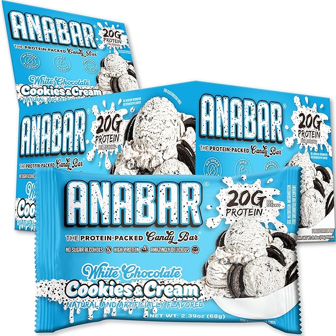 Anabar Protein Bar The Protein-Packed Candy Bar Amazing Tasting Protein Bar High Protein 20g of Protein (12 Bars Cookies &amp Creme)