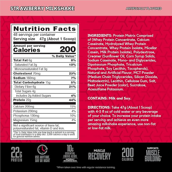 BSN SYNTHA-6 Whey Protein Powder with Micellar Casein Milk Isolate Strawberry Milkshake 48 Servings (Packaging May Vary)