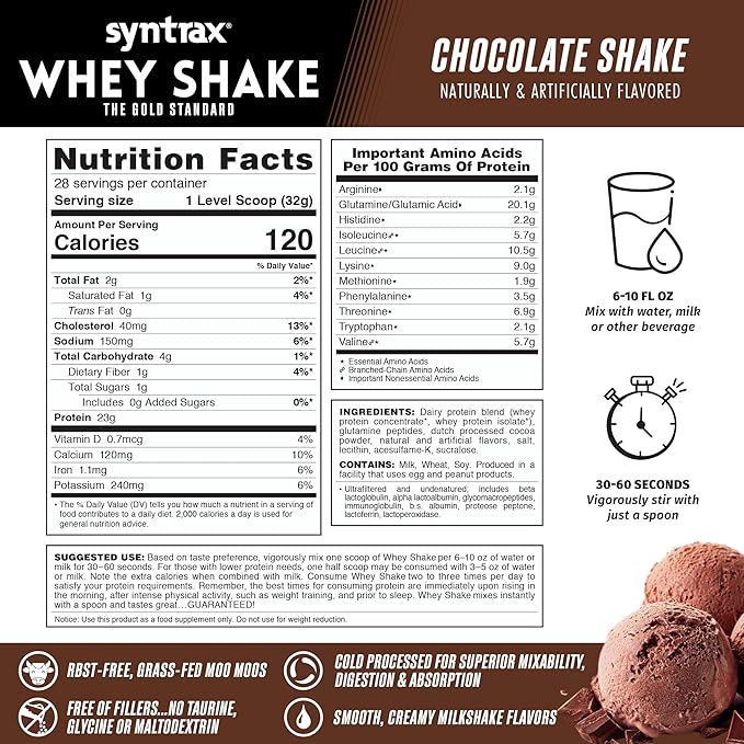 Syntrax Nutrition Whey Shake Cold Filtered &amp Undenatured Whey Protein Powder Blend Chocolate Shake 2 lbs