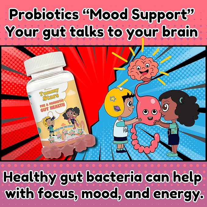 Tummy Stars Kids Multivitamin Gummies with Prebiotic &amp Probiotic + Fiber | Kids Vitamins for Gut Health Digestion Regularity &amp Immune Support | Vegan Children’s Gummies 60 Count