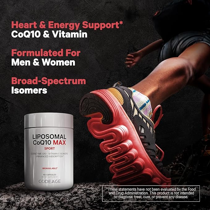 Codeage Liposomal CoQ10 Max Supplement - 250 mg Coenzyme Q10 with Vitamin E Isomers Tocopherols - 2-Month Supply - 1 Capsule Per Serving - Liposomal Delivery - Non-GMO Gluten-Free - 60 Capsules