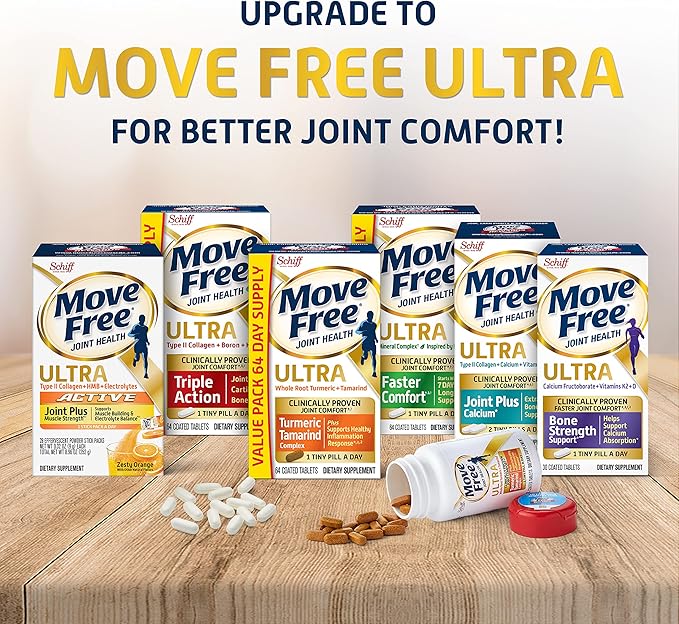 Move Free Advanced Glucosamine Chondroitin + Calcium Fructoborate Joint Support Supplement Supports Mobility Comfort Strength Flexibility &amp Bone - 80 Tablets (40 servings)*