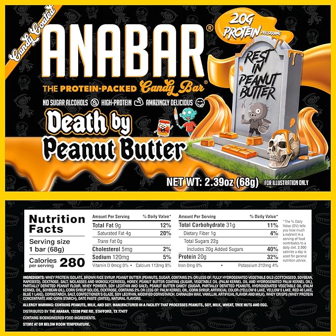 Anabar Protein Bar The Protein-Packed Candy Bar Amazing Tasting Protein Bar No Sugar Alcohols High Protein Amazingly Delicious 20 Grams of Protein (12 Bars Death by Peanut Butter)
