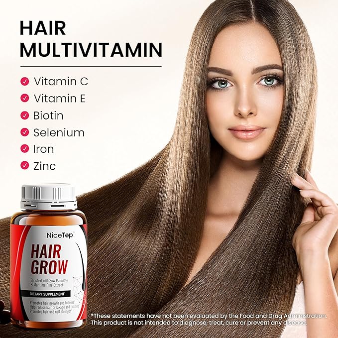 Hair Growth Supplement Hair Care Support for Strength Thickness Growth with Biotin Vitamin A C E Zinc 60 Capsules