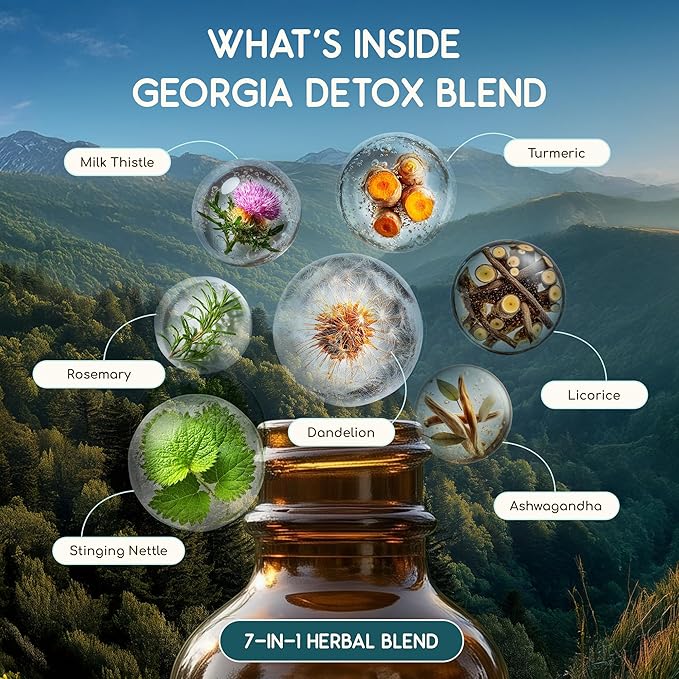 HerbEra Georgia Herbal Detox Blend - USDA Organic Extract Made in USA | Immune &amp Liver Support Liquid Drops | Ashwagandha Dandelion Root Licorice Milk Thistle Turmeric | 2 fl oz