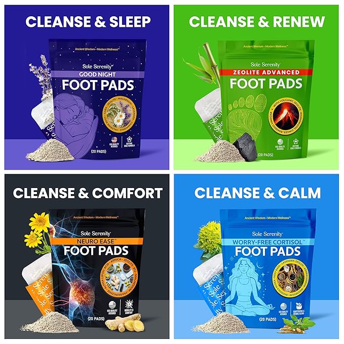 Sole Serenity 2 Pack Worry-Free &amp Good Night Foot Pads Bundle Minerals &amp Herbal Blends for Nightly Self-Care.