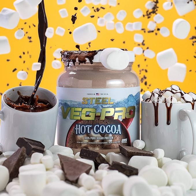 Steel Supplements Veg-PRO | Vegan Protein Powder Hot Cocoa | 25 Servings (1.65lbs) | Organic Protein Powder with BCAA Amino Acid | Gluten Free | Non Dairy | Low Carb Formula