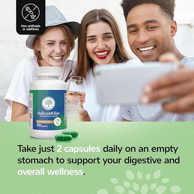 HELICOBKILLER - Natural Digestive Support Supplement with 60 Capsules | Fights Helicobacter Pylori Supports Digestive System &amp Gut Microbiota