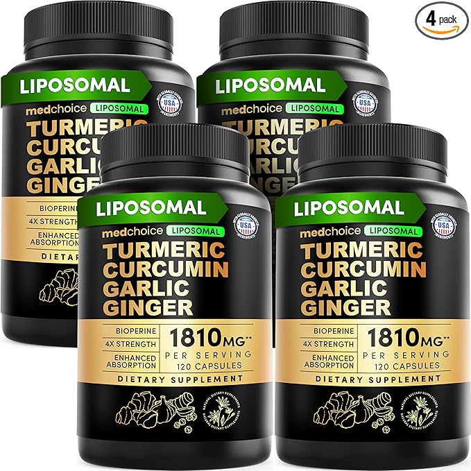 Liposomal Turmeric - High-Absorption Curcumin Supplements Non-GMO Blend for Digestive Comfort &amp Daily Support - Organic Turmeric Supplement with Black Pepper (120ct Pack of 4)