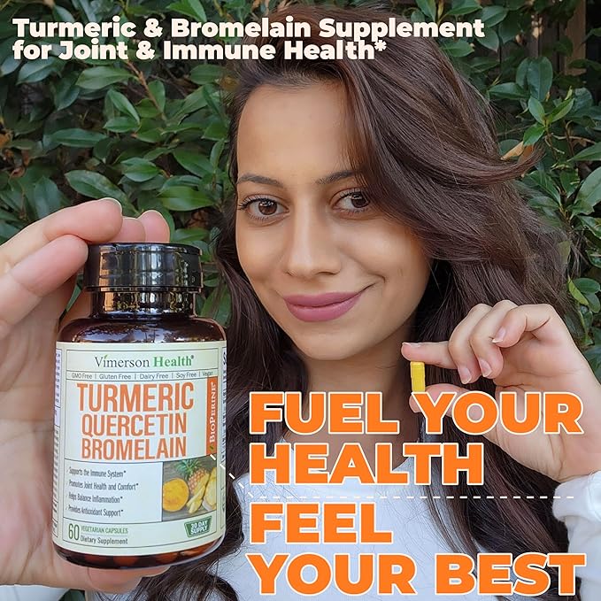 Quercetin with Bromelain Turmeric Curcumin Supplement – Allergy Relief Immune &amp Joint Support – Organic Turmeric Supplement w/Bioperine for Enhanced Absorption 180 Quercetin 500mg Capsules