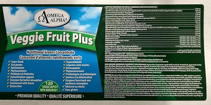 Omega Alpha-Veggie Fruit Plus(Fruit&ampVegetable Extract)-Natural Antioxidants Sources 120 Veg Capsules