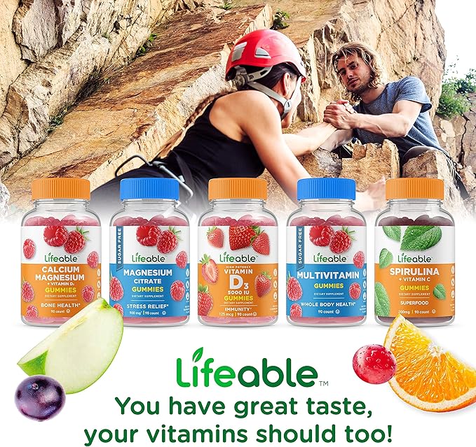Lifeable Calcium with Vitamin D + Calcium Magnesium Gummies Bundle - Great Tasting Vitamin Supplement Gluten Free GMO Free Chewable