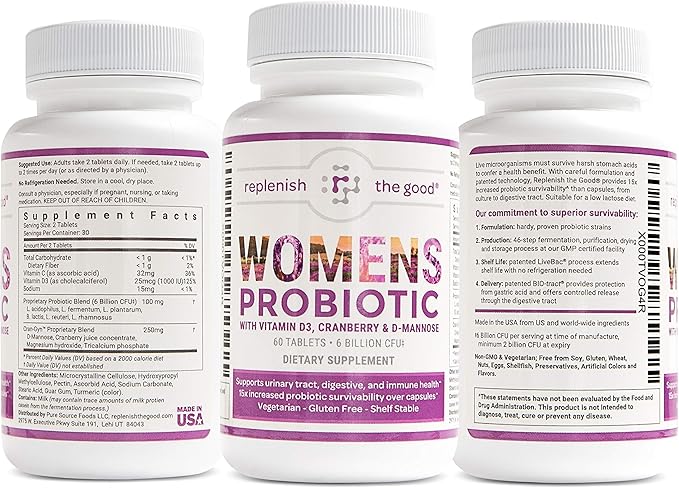 Probiotics for Women - Supports Digestive &amp Vaginal Health with D3 Prebiotics &amp Cranberry - Defends Against UTI &amp Yeast - 15x More Effective Than Regular Capsules (60 Count)