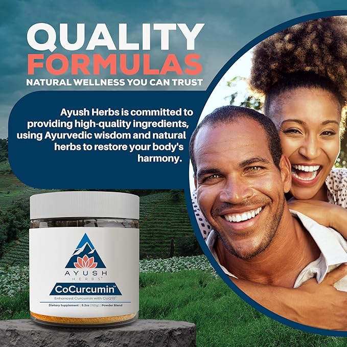 Ayush Herbs CoCurcumin - Turmeric Powder Curcumin Powder with Black Pepper CoQ10 MCT Oil for Glowing Skin Joint Muscle and Gut Health - 4.2 Oz Jar (30 Servings)