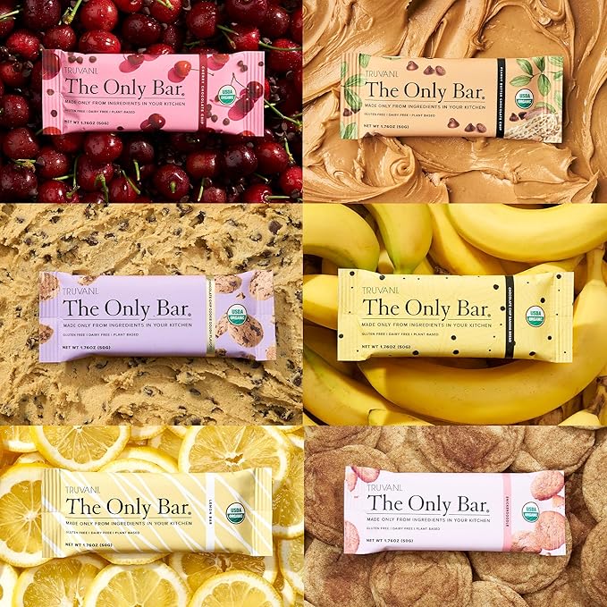 Truvani Plant Based Snack Bars | Variety 12 Pack | 5-8g Protein | USDA Organic and Vegan | The Only Bar | Dairy Soy and Gluten Free | Individually Wrapped