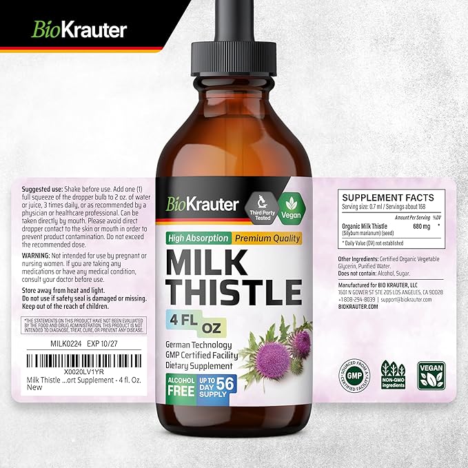 BIO KRAUTER Burdock Root Tincture 4 Fl. Oz. &amp Milk Thistle Tincture 4 Fl. Oz.