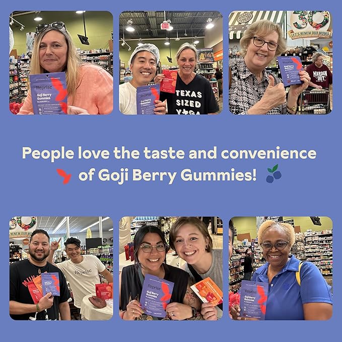 Reprise Goji Berry Superfood Gummies - All-Natural Antioxidant Digestion 240 mg Full-Potency Low-Sugar Vegan 45 Blueberry Flavored Gummies (Pack of 1)