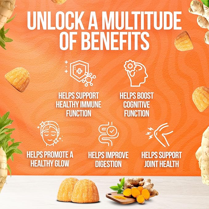 Ginger and Turmeric Supplement Gummies (Pack of 2) Bundle with Triple Magnesium Complex (Pack of 1) – Plant-Based Support for Joints Sleep and Daily Balance – Vegan Non-GMO (3 Items)