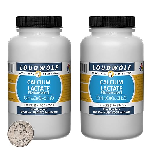 Calcium Lactate / 12 Ounces / 2 Bottles / 99% Pure USP-FCC Food Grade/Fine Powder/USA