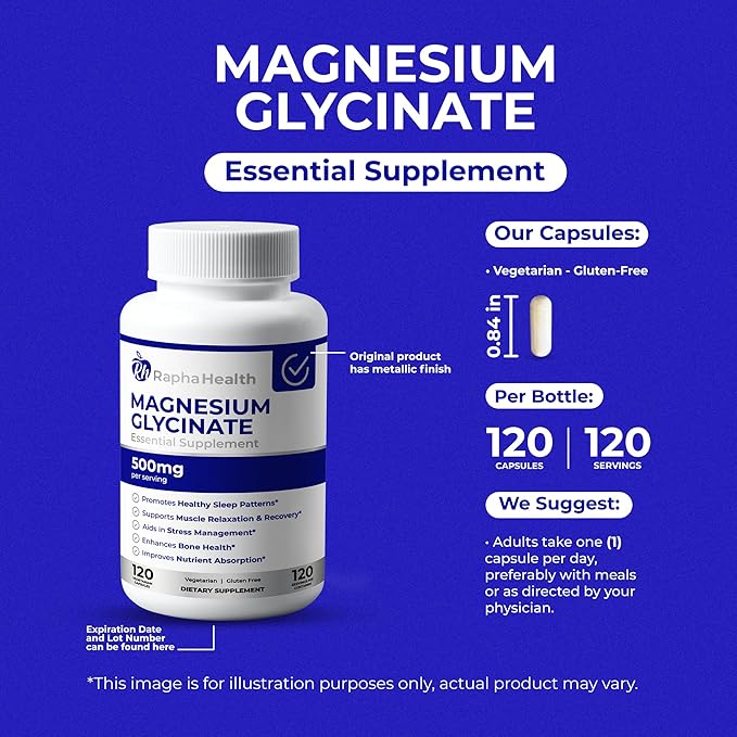 Magnesium GLYCINATE 500mg | High Absorption | 100% Chelated | Supports Bone Health &amp Muscle Recovery | 120 Capsules - 4 Month Supply
