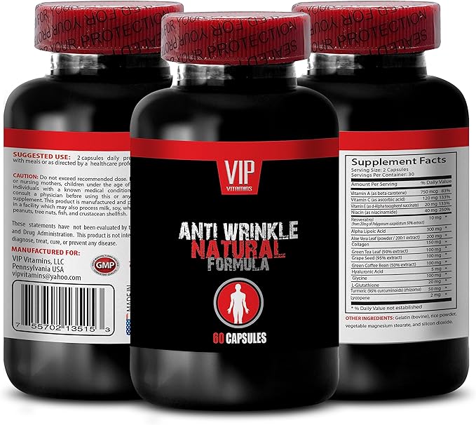 Anti-Wrinkle - L-Glutathione Beauty Complex Vitamin A Complex for Skin Smoothness Green Coffee Bean Balance Anti-Wrinkle Collagen Turmeric Root Skin Smooth Formula Vitamin C 2Bot
