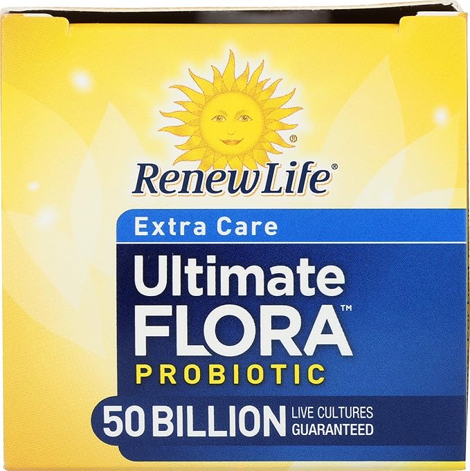 Renew Life Extra Care Digestive Probiotic Capsules 50 Billion CFU Guaranteed Daily Supplement Supports Immune Digestive Respiratory Health(1) L. Rhamnosus GG Dairy Soy and Gluten-Free 30 Count