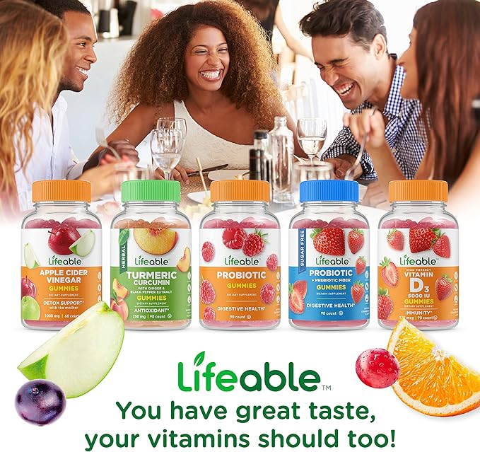 Lifeable Sugar Free Prebiotic Fiber + Vitamin D 5000 IU Gummies Bundle - Great Tasting Vitamin Supplement Gluten Free GMO Free Chewable Gummy