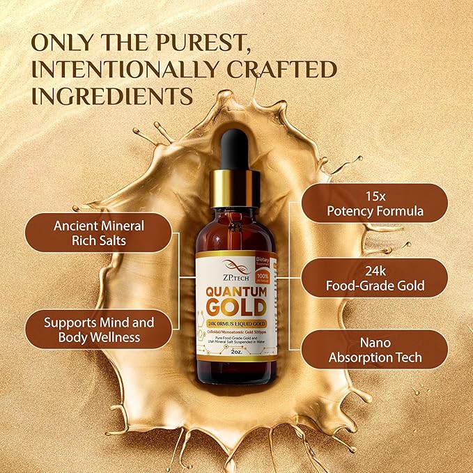 Quantum Gold Liquid Ormus Monoatomic Colloidal Gold &amp 24K Liquid Gold Supplement for Pineal Gland Activation Lucid Dreaming &amp Higher Energy Alignment (2oz)