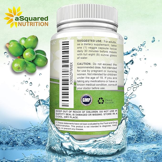 aSquared Nutrition Natural Green Coffee Bean Formula-180 Capsules-Max Strength GCA Antioxidant Cleanse for Pure Weight Loss 800mg per Pill-Chlorogenic Acid-1600mg Daily Supplement Healthy Fat Burner