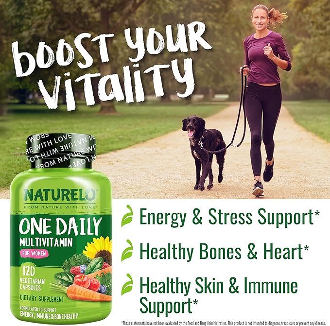 NATURELO One Daily Multivitamin for Women - 120 Capsules and Calcium Supplement - 120 Vegetarian Capsules Bundle
