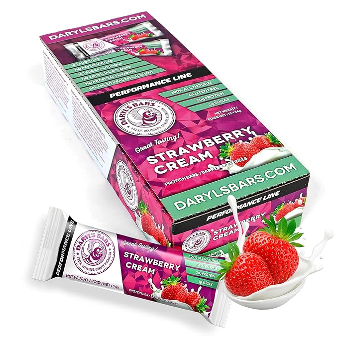 Daryl's Bars Strawberry Cream On the Go Whey Protein Bars Gluten Free Low Sugar 20gr of Protein Snack Meal Replacement Pack of 1