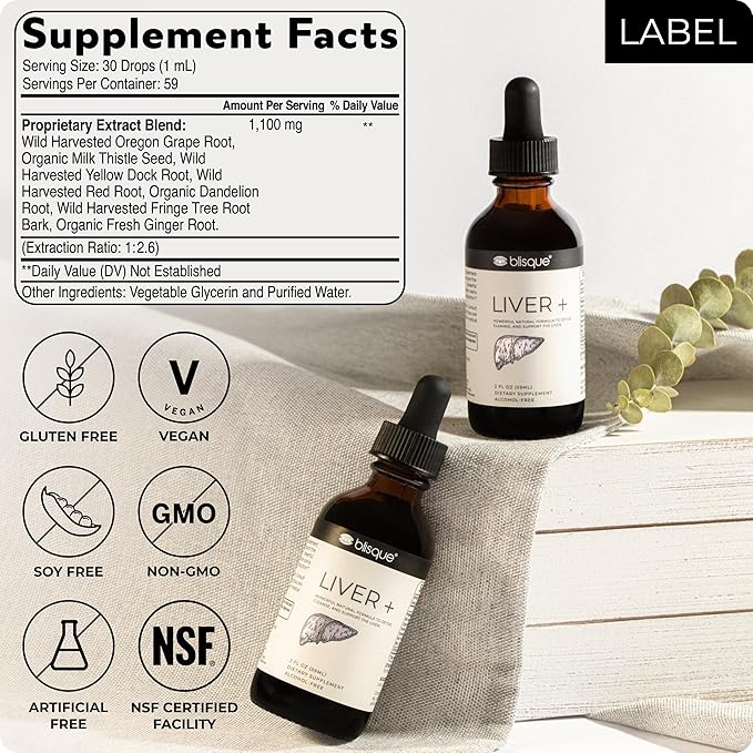 Blisque – Liver Complex Supplement to Detox Cleanse and Repair The Liver | Doctor-Approved | Natural Ingredients | Milk Thistle and Dandelion Root | 2 Ounce | 59 Servings