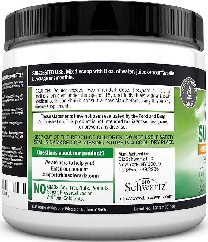 Super Greens Powder with Probiotics Prebiotics and Digestive Enzymes (30 Servings) Plus Advanced Strength Pre and Probiotics Supplement with Digestive Enzymes (1 Month Supply)