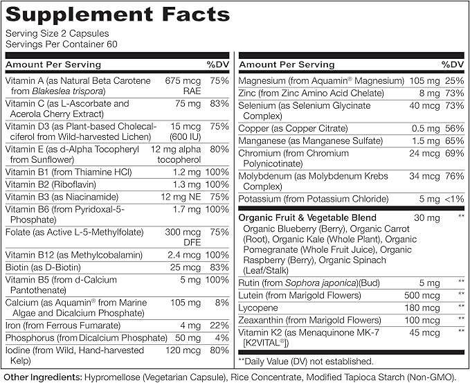 NATURELO Multivitamins for Teenage Girls/Boys 120 Capsules Whole Food Multivitamin with Minerals Non-GMO Vegetarian