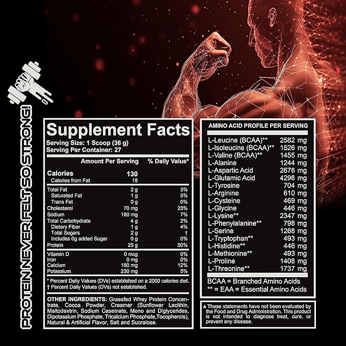 Grass-Fed Chocolate Whey Protein Powder | Organic Non GMO No Soy and Gluten Free - 27 Servings | NSF Certified for Sport (Chocolate)