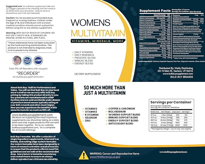 Multivitamin &amp Women's Health Blend - 250CT Tub - Providing Daily Serving of Vitamins Minerals Womens Health Antioxidants &amp Energy in a Clear Square Grip Jar