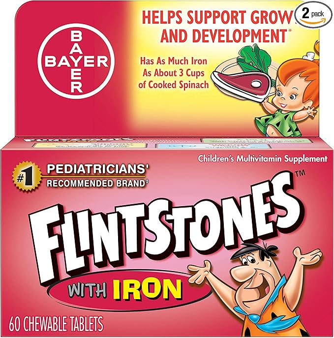 Flintstones Chewable Kids Vitamins with Iron Multivitamin for Kids &amp Toddlers with Vitamin D Vitamin C &amp More 60ct (Pack of 2)