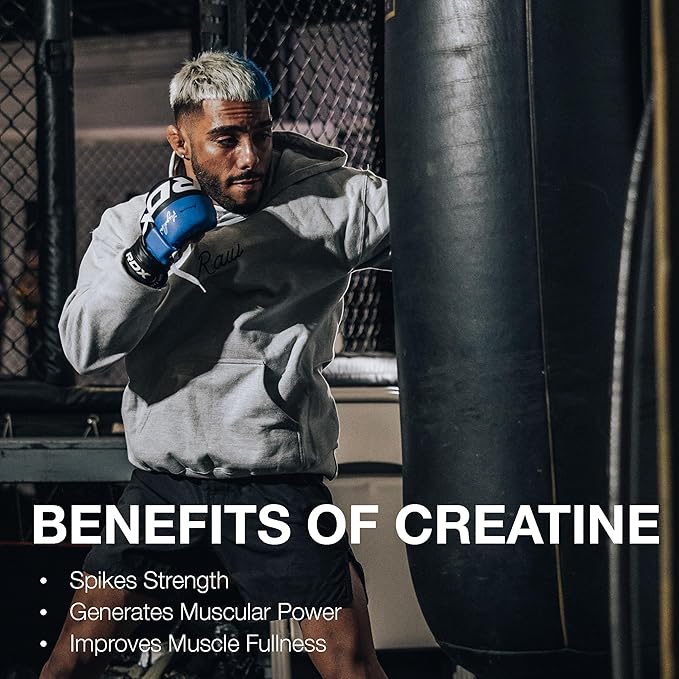 RAW Nutrition Creatine Monohydrate Powder Blue Raspberry (30 Servings) - Micronized Creatine Monohydrate Supplement for Workout Performance Build Muscle &amp Strength - Creatine Powder for Men &amp