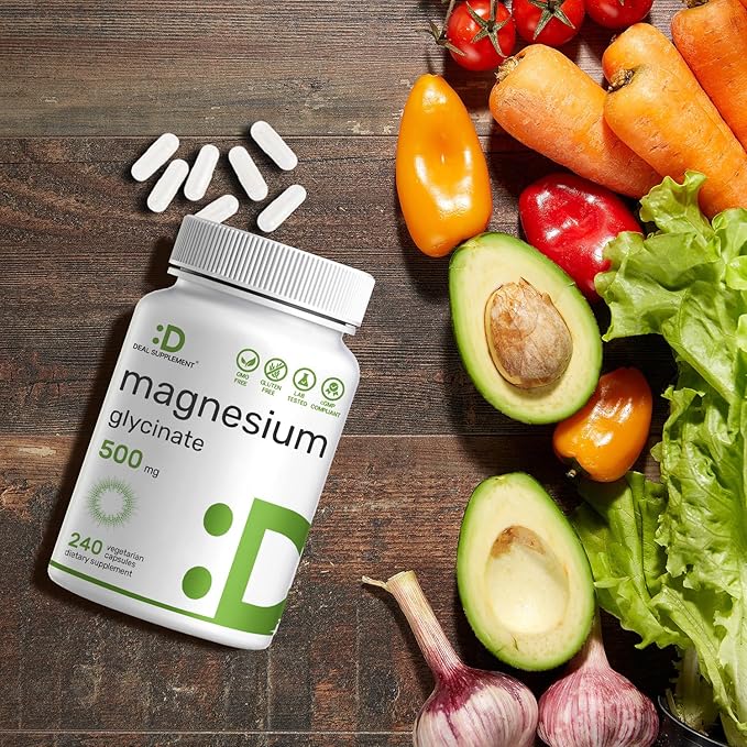 Deal Supplement Magnesium Glycinate 500mg 480 Veggie Capsules | 100% Chelated for Easy Absorption | Essential Mineral Supplement | Non-GMO Gluten-Free
