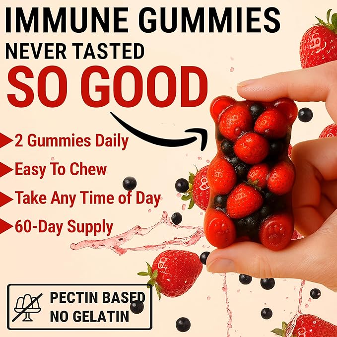 Immune Support Zinc Gummies 50mg with Elderberry Vitamin C and Zinc Supplements - Natural Antioxidant with Copper Vitamin D3 K2 Magnesium - Rich Berry Taste Sugar-Free 120 Gummies