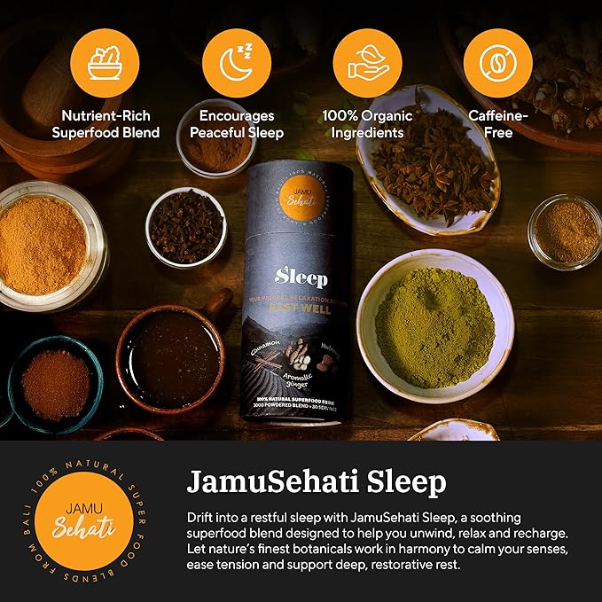 JAMUSEHATI Jamu Sleep Drink Mix Natural Superfoods Blend from Bali Containing Ginger Nutmeg Cinnamon and Star Anise Cylinder (300g)