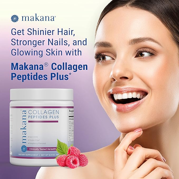 Makana Collagen Peptides Plus – with Verisol® Vitamin C Hyaluronic Acid &amp Amino Acids – Supports Hair Skin Nails &amp Joints 30 Servings – Raspberry Flavor