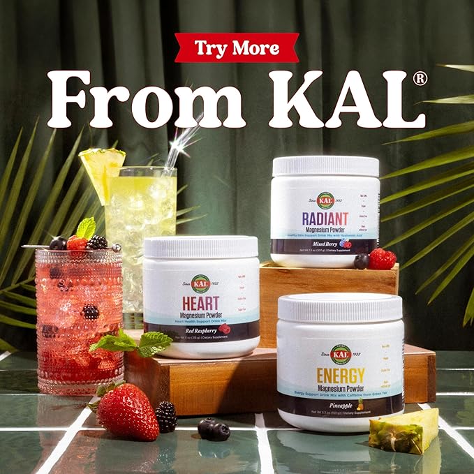 KAL Heart Magnesium Powder Red Raspberry Flavor Heart Health Support Magnesium Drink Mix Magnesium Supplement Sugar Free 70 Servings 11 OZ