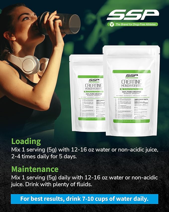 SSP Creatine Monohydrate - Unflavored Supplement for Hydration Recovery &amp Muscle Support - Workout &amp Fitness Nutrition for Women &amp Men - 100% Pure Creatine