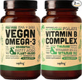 Vegan Omega 3 &amp Vegan Vitamin B Complex Bundle - Plant-Based DHA &amp EPA Fatty Acids Essential B Vitamins with Whole Food Blend B1 B2 B3 B5 B6 B7 Folate