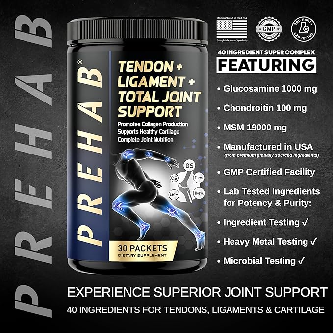 Tendon + Ligament + Total Joint Support | #1 Joint Supplement for Athletes | 40 Ingredient Super Complex | Glucosamine Chondroitin MSM Turmeric | Premium Tendon Ligament Joint Supplement